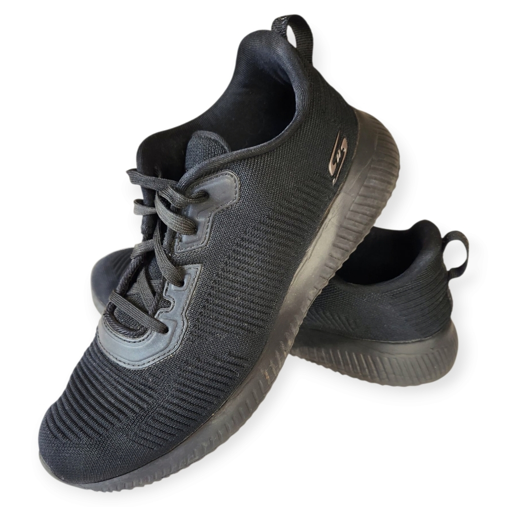 Skechers BOBS Sport Squad SN 32504 Black Running Shoes Lace Up Size 8.5